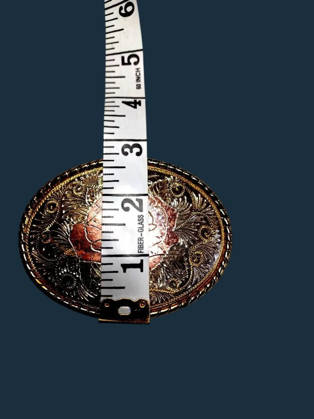 Western Belt Buckle Silver & Gold Rose Flower W Logo Made in USA Oval Womens